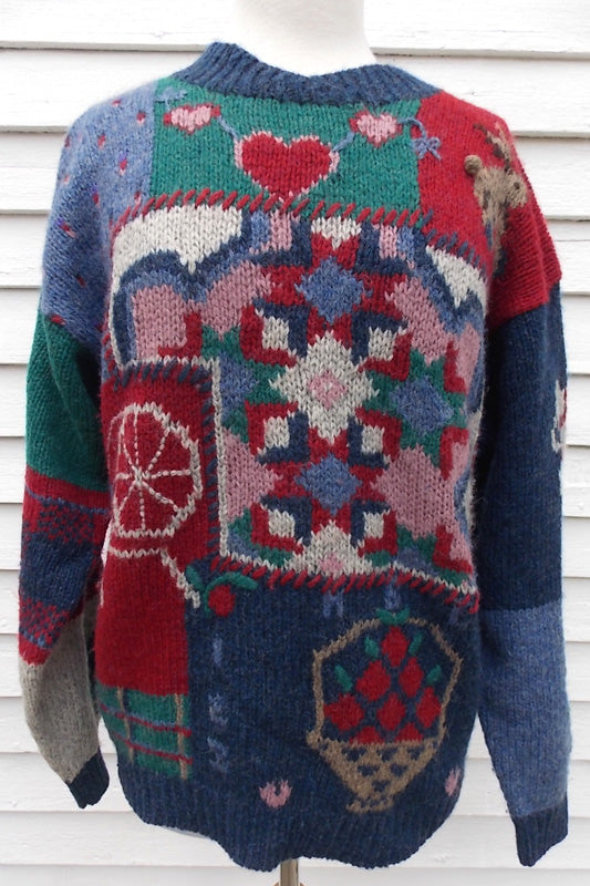 Vintage WOOLRICH  Sweater Hearts Bunnies Flowers M L