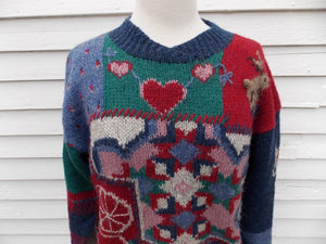 Vintage WOOLRICH  Sweater Hearts Bunnies Flowers M L