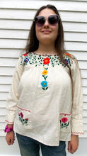 Load image into Gallery viewer, Vintage Floral Embroidered Mexican Top Hippie Boho Top 36 M