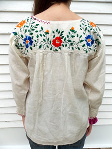 Vintage Floral Embroidered Mexican Top Hippie Boho Top 36 M
