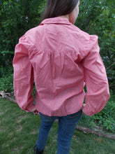 Load image into Gallery viewer, Vintage LEVI Embroidered Red Check Blouse 14 floral accents