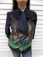 Load image into Gallery viewer, Vintage Union Made Floral Top Blouse 14 Bow tie Semi-Sheer Pussybow