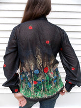 Load image into Gallery viewer, Vintage Union Made Floral Top Blouse 14 Bow tie Semi-Sheer Pussybow