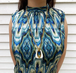 Vince Camuto Abstract Blue's Shell Top Blouse 10 Used