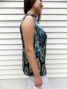 Vince Camuto Abstract Blue's Shell Top Blouse 10 Used