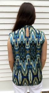 Vince Camuto Abstract Blue's Shell Top Blouse 10 Used