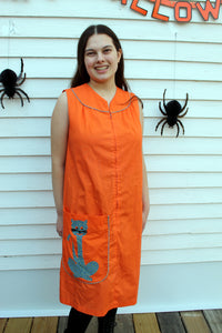 Vintage CAT Duster Lounger Zip Front Dress Halloween L