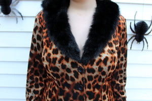 Vintage Tower Leopard Print Blazer Faux Fur L