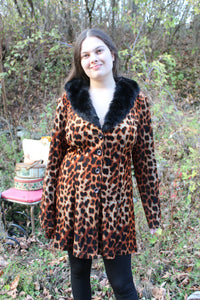 Vintage Tower Leopard Print Blazer Faux Fur L