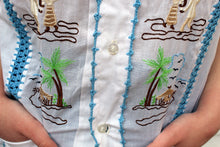 Load image into Gallery viewer, Vintage Jill Originals Embroidered Blouse Top L Palm Trees Dance