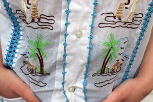 Vintage Jill Originals Embroidered Blouse Top L Palm Trees Dance