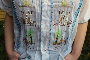 Vintage Jill Originals Embroidered Blouse Top L Palm Trees Dance