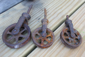 Vintage Pulley Wheels Barn Farm Steampunk Industrial Spoke