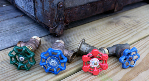 Lot 4 Vintage Outdoor Water Spigot Faucet Colorful Steampunk Brass?