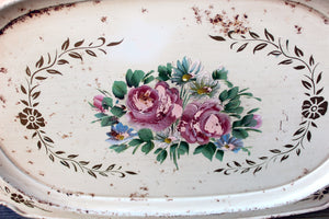 Vintage Shabby Tole Roses Creme Tray