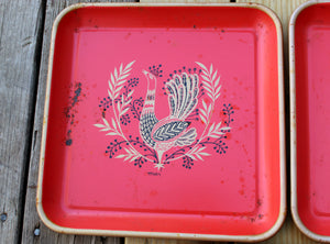 3 Vintage MAXEY Mid-Century Peacock Trays Tray Metal Cocktail Snack