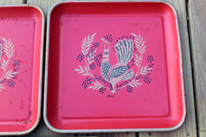 3 Vintage MAXEY Mid-Century Peacock Trays Tray Metal Cocktail Snack