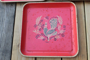 3 Vintage MAXEY Mid-Century Peacock Trays Tray Metal Cocktail Snack