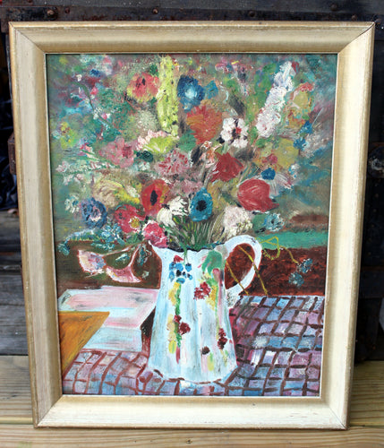 Vintage Mid-Century Floral Flowers Painting Still Life Oil or Acrylic