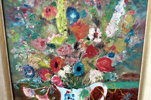 Vintage Mid-Century Floral Flowers Painting Still Life Oil or Acrylic