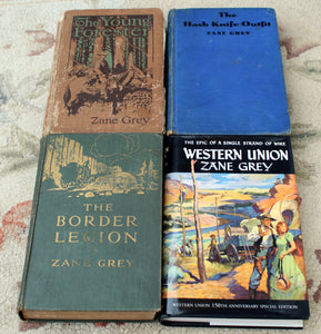 4 Vintage Zane Grey Books Young Forester Border Legion Western Union Plus