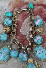 Load image into Gallery viewer, Vintage Chunky Blue Bracelet Boho Hippie Cabachon metal