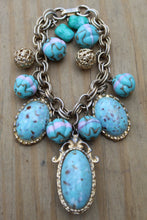 Load image into Gallery viewer, Vintage Chunky Blue Bracelet Boho Hippie Cabachon metal
