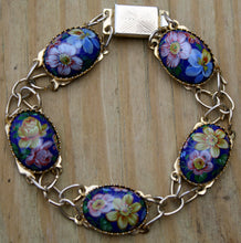 Load image into Gallery viewer, Vintage Blue Floral Enameled Panel Bracelet