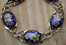 Load image into Gallery viewer, Vintage Blue Floral Enameled Panel Bracelet