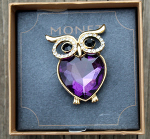 NOS Vintage  Monet OWL Rhinestone Pin Brooch W Original Box
