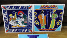 Load image into Gallery viewer, 3 Vintage SMALTOTECHNIKI Greek Tiles Hand Made Greek Ceramic Tiles