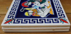 3 Vintage SMALTOTECHNIKI Greek Tiles Hand Made Greek Ceramic Tiles
