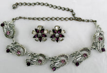 Load image into Gallery viewer, Vintage purple Rhinestone Necklace &amp; Bellini Clip on Earrings