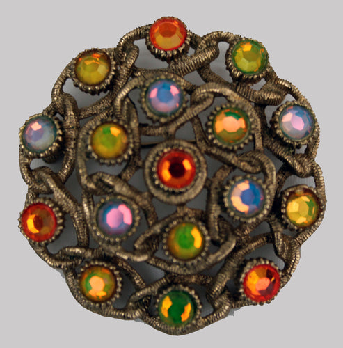 Signed Vintage Sarah Cov  Rhinestone Brooch Pin Colorful