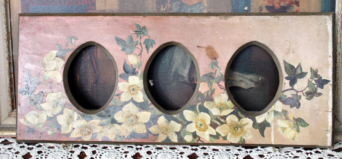 Antique Triple Oval Picture Frame Floral Handpainted Shabby