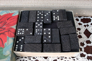 80 Vintage Black Dominoes Ornate Gaming Display Domino