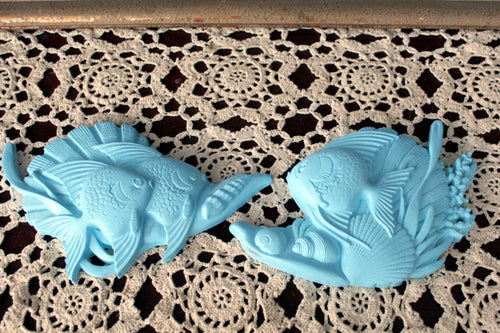 Vintage Burwood Co Blue Fish Plaque Hanging Decor Mid Century Retro