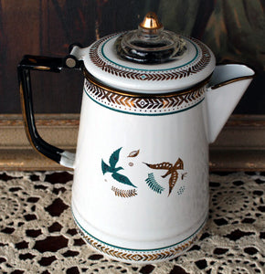 Rare Georges Briard Enamelware Birds Coffee Pot