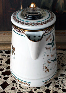 Rare Georges Briard Enamelware Birds Coffee Pot