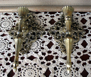 Pair Wall Sconces Candleholders Hollywood Regency Goldtone Metal