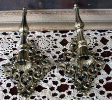 Load image into Gallery viewer, Pair Wall Sconces Candleholders Hollywood Regency Goldtone Metal