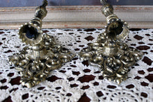 Load image into Gallery viewer, Pair Wall Sconces Candleholders Hollywood Regency Goldtone Metal