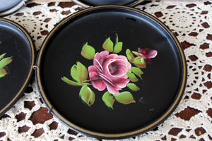 4 Vintage Nashco Hand Painted Trays Wall Art Toleware Roses