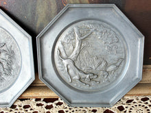 Load image into Gallery viewer, 2 Vintage Pewter Plates Moose &amp; Hunting Dog German?