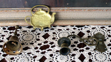 Load image into Gallery viewer, Vintage Brass Teapot Key Holder, Brass Heart Bell, Swivel Brass Candleholder