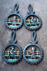 4 Vintage Amish Man Woman Trivet Trivets Iron