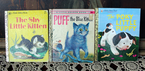 Vintage Puff The Blue Kitten Book & Shy Kitten & Pokey Puppy Little Golden Books