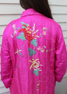 Vintage Embroidered Oriental Robe Pajama Set S M Floral