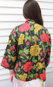 Vintage Carol Brent Bed Jacket Floral Rhinestone Button Accents 38