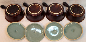 4 Red Wing Village Green Handled Mini Covered  Casserole Soup
